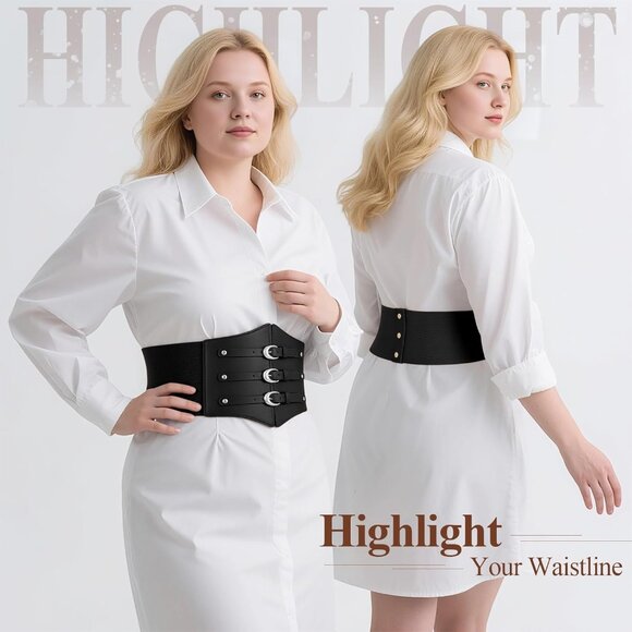 Women Corset Wide Stretch Waspie Elastic Waist Belt with Black Buckle Silver - Picture 2 of 6